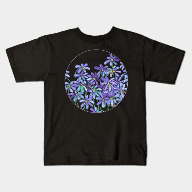 Purple Daisies in Watercolor & Colored Pencil Kids T-Shirt by micklyn